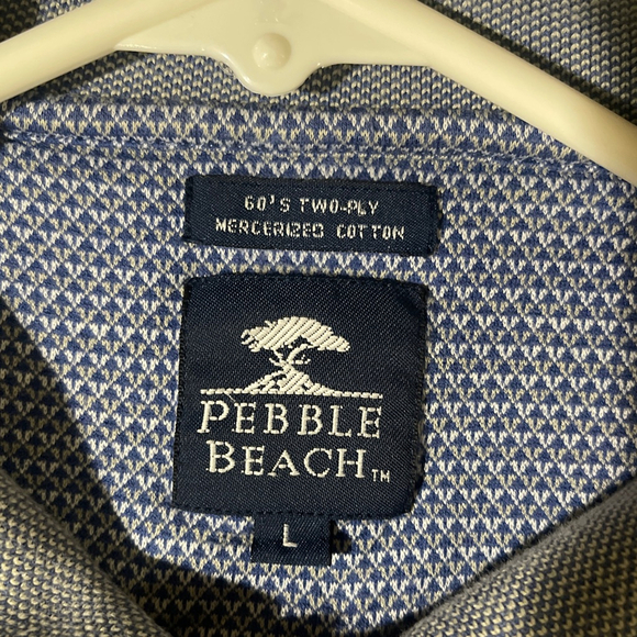 Men's Pebble Beach Blue Grey Patterned Polo Shirt Large (A4) - Picture 7 of 7